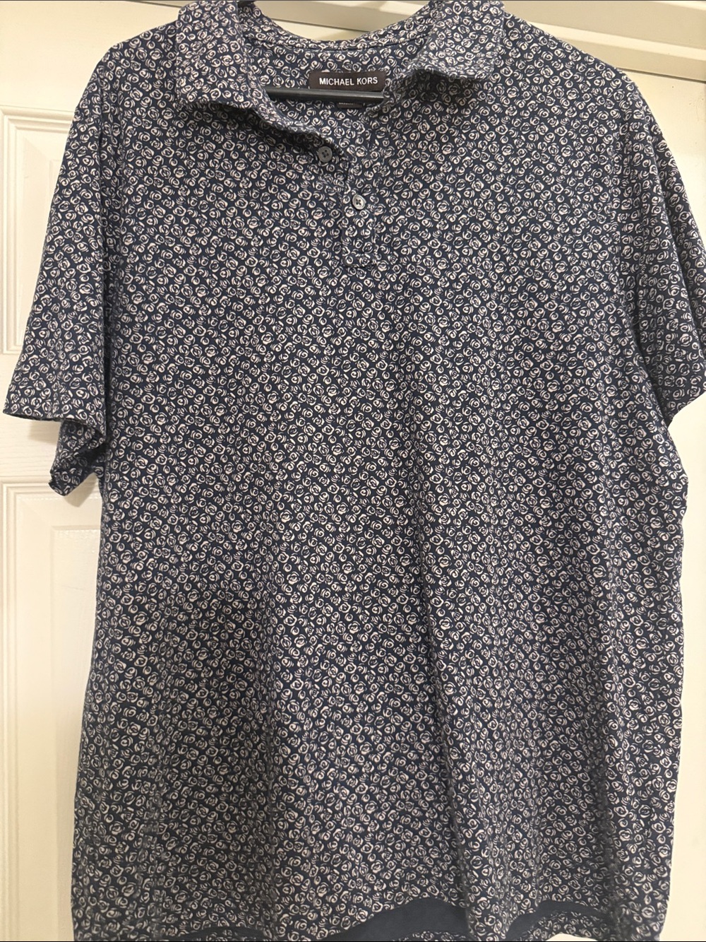 Michael Kors Navy Short-Sleeve Polo with White Micro Pattern